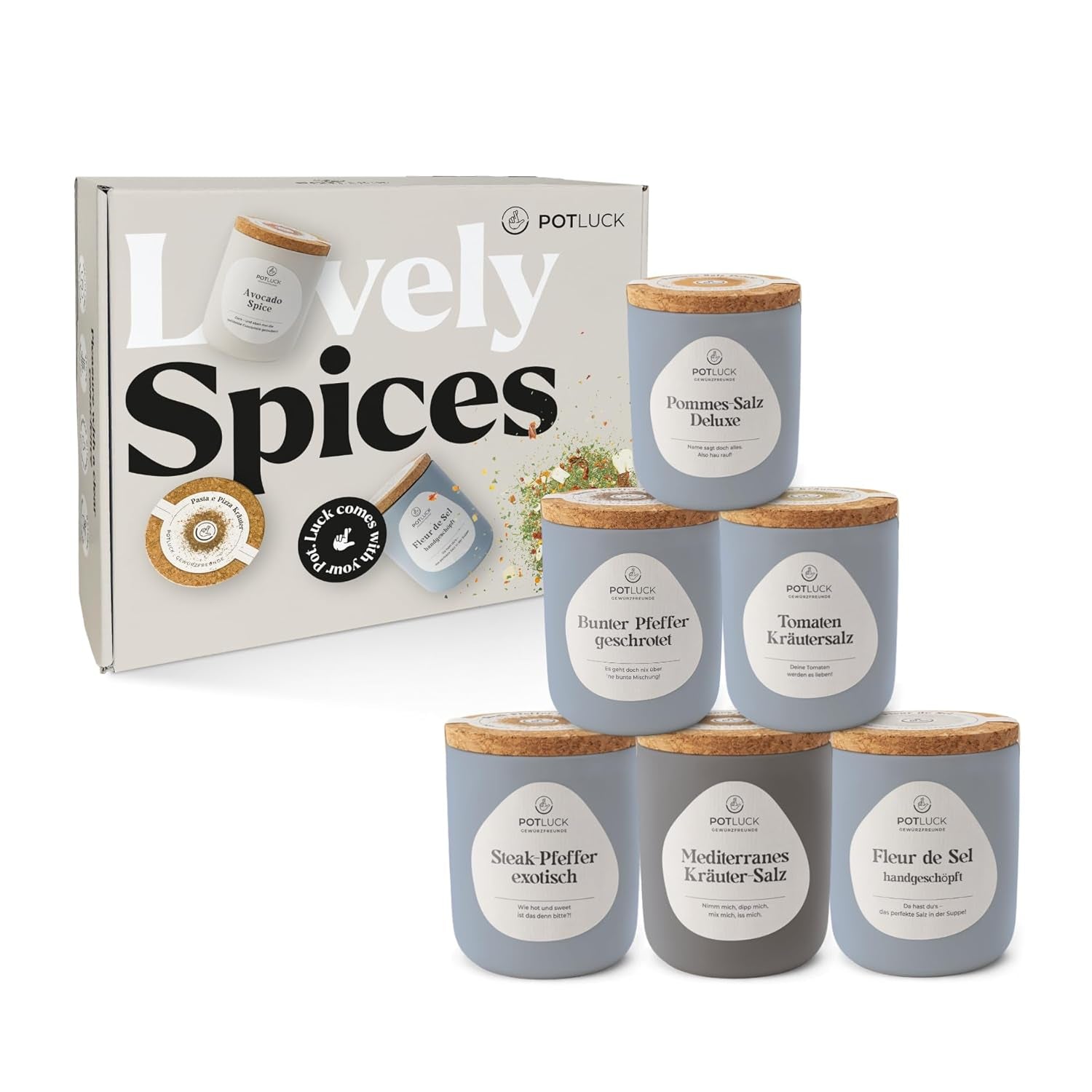Potluck | Kräuter Kumpel 6er Set | Gewürzmischungen im Keramiktopf | Vegan, gluten-free and with natural ingredients