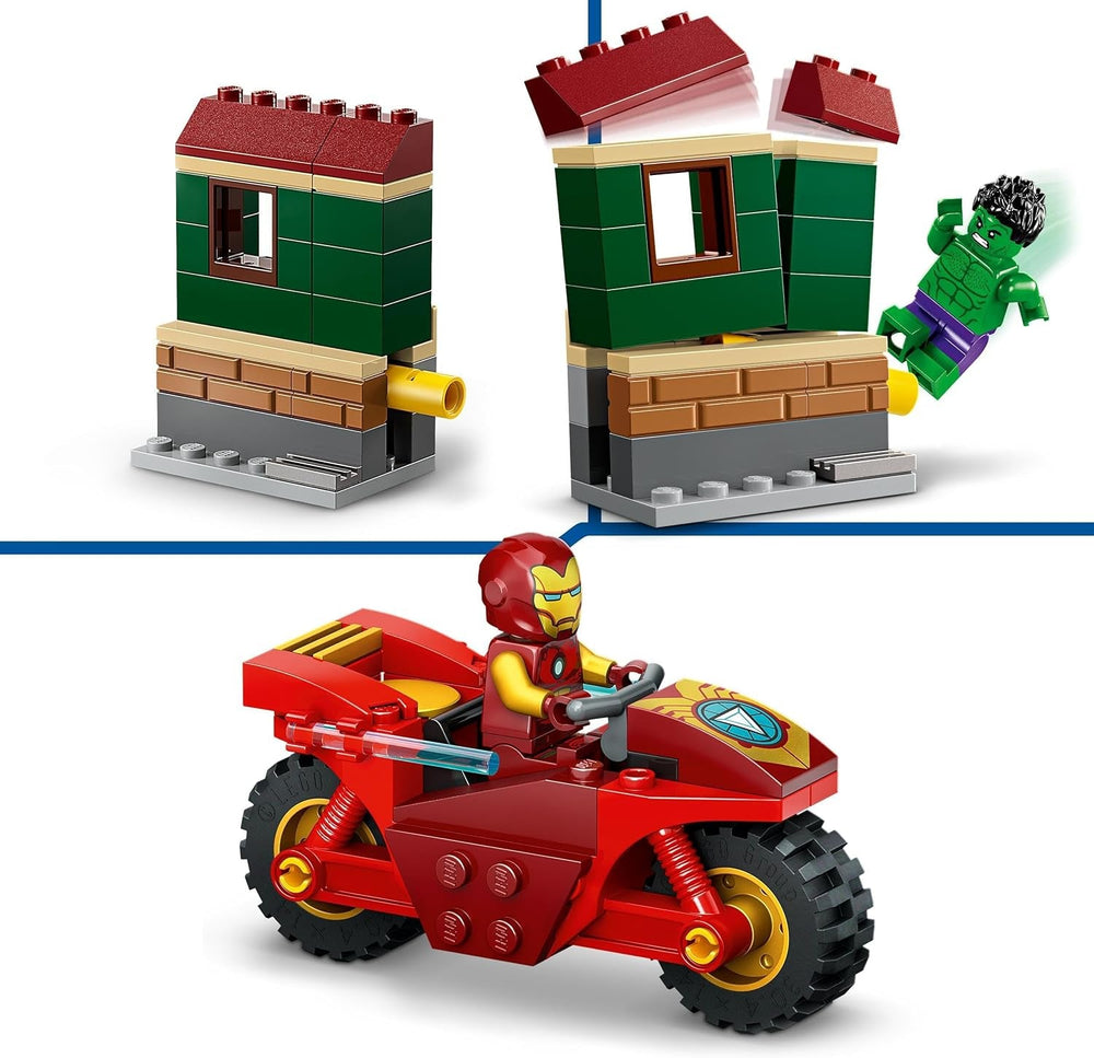 LEGO Marvel Iron Man with Bike and Hulk, Superhero Building Toy for Kids, Collection Set with Bike and Minifigures, Gift for Girls and Boys 4 Years Old 76287 Building Sets Besuche den LEGO-Store