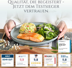 Steingut Geschirrset 6 Personen Rustic 24 tlg. TESTSIEGER, Hochwertiges Landhaussttil Steingut Geschirr Set, Schüssel- und Teller Set, Tafelservice 6 Personen, Geschirrsets Pure Living in Rauchblau