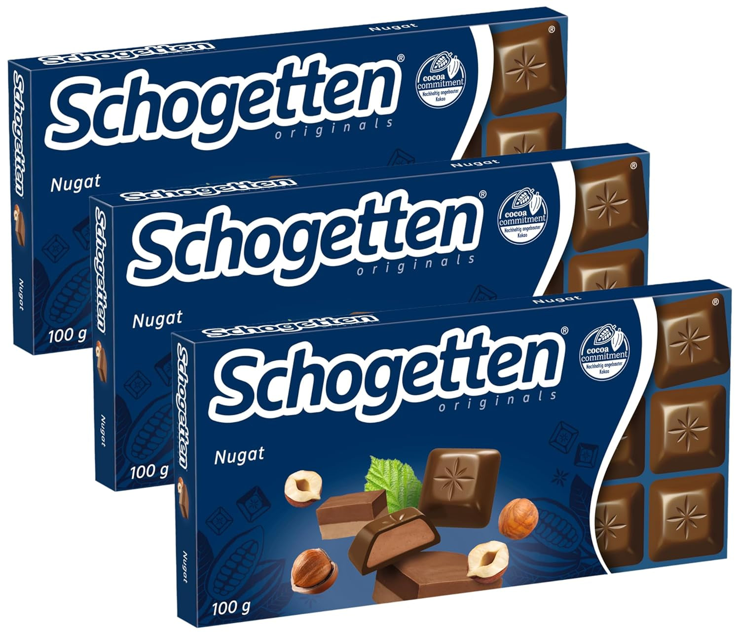Schogetten Nougat chocolate bar 100g, individually portioned. A delight. Piece by piece.