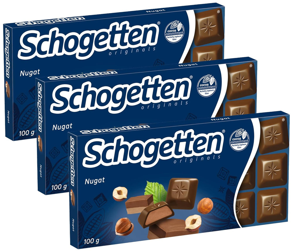 Schogetten Nougat chocolate bar 100g, individually portioned. A delight. Piece by piece.