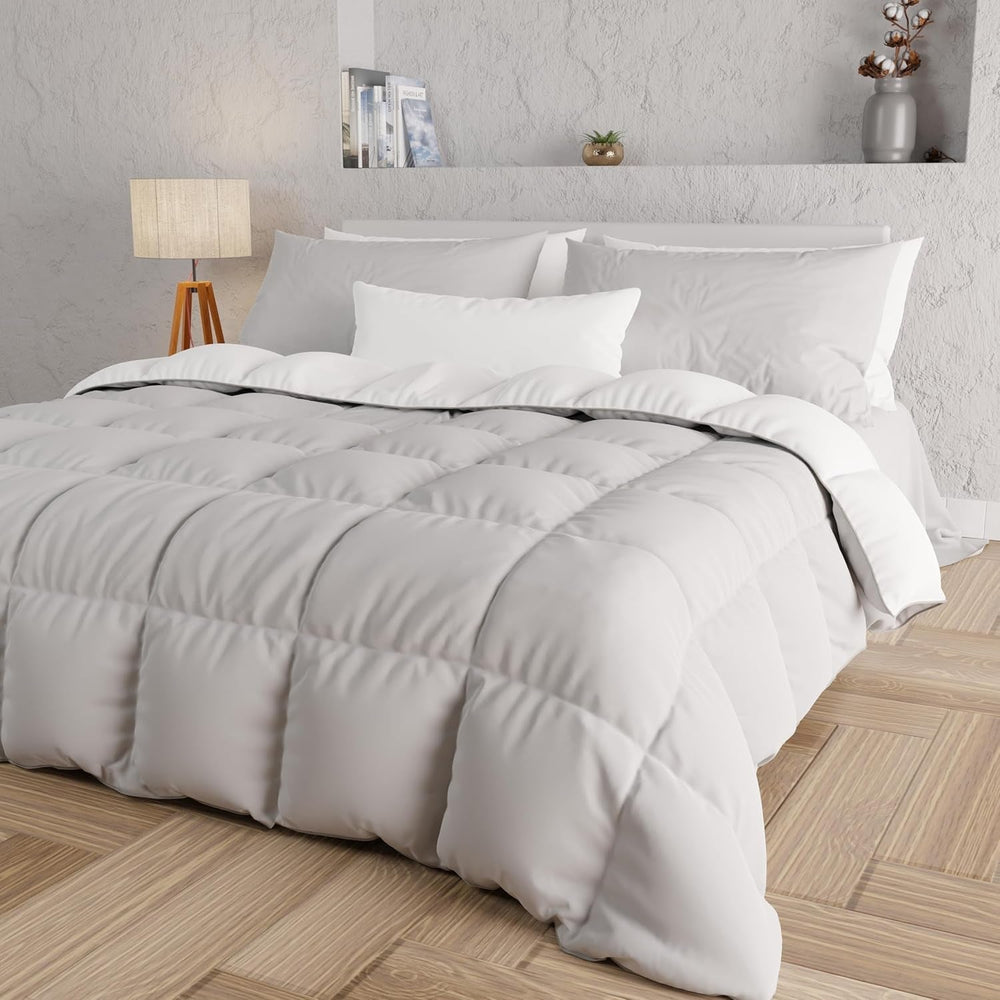 PETTI Artigiani Italiani - Double bed winter blanket, maxi, monochrome, double-sided, white, gray, 100% Made in Italy Duvets and quilts Naty Shop