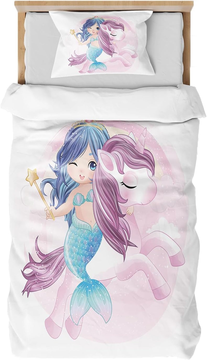 Lenjerie de pat pentru fetite, diverse modele specifice, microfibre din poliester Lenjerie de pat - copii Naty Shop Unicorn A 135X200 Cm