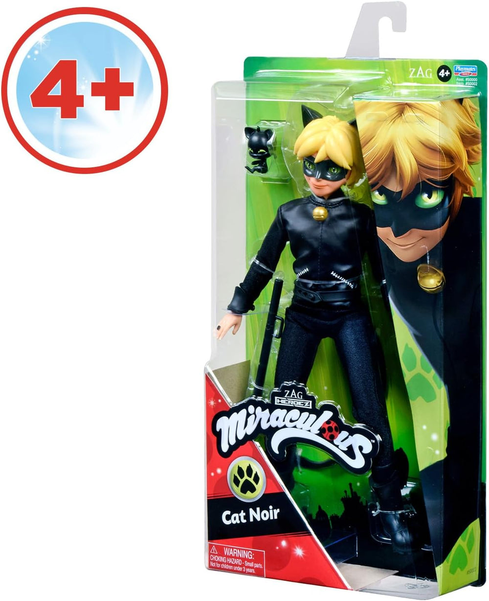 BANDAI - Miraculous Ladybug - Păpușă Manechin 26 cm - Motan Noir - Licență Oficială Miraculous - Păpușă Articulată Motan Noir - Jucărie pentru copii cu vârsta de 4 ani și peste - P50002