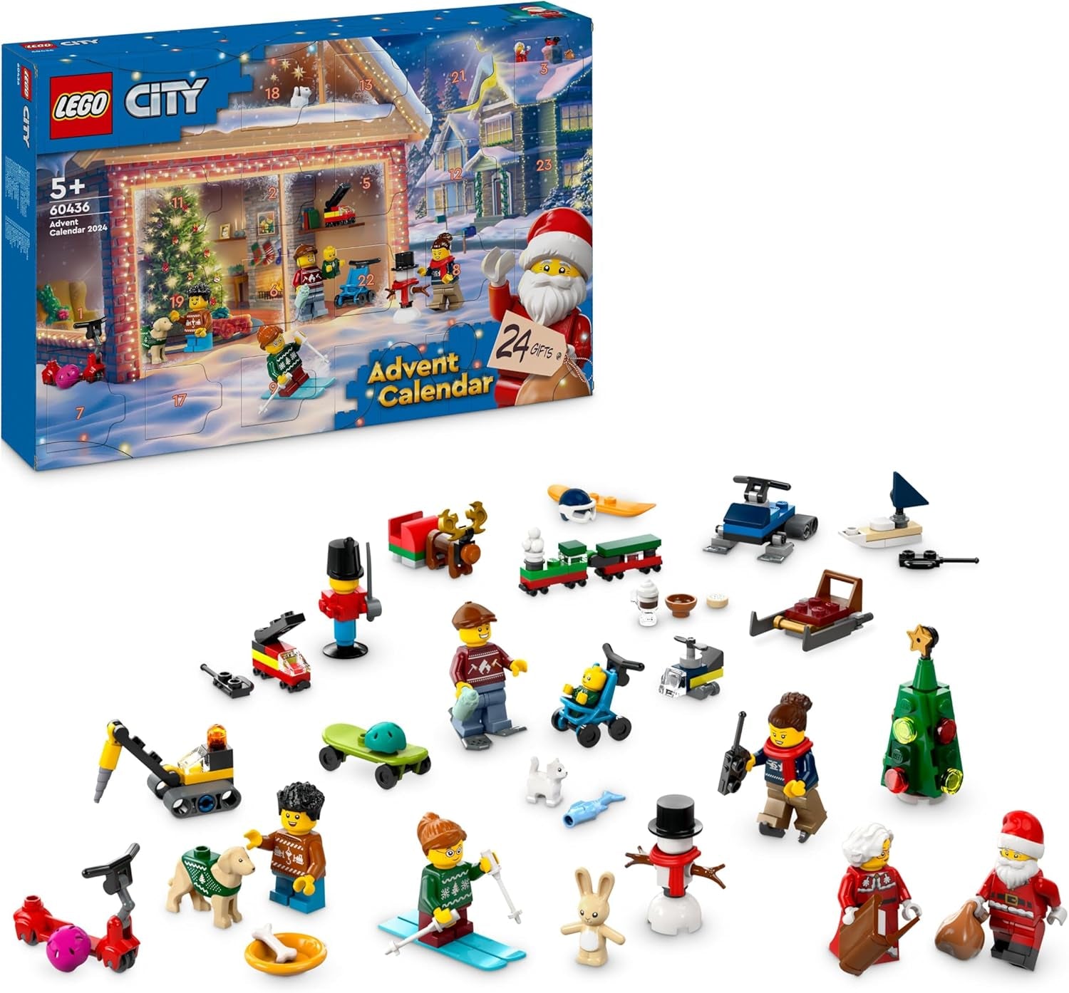 LEGO City Advent Calendar 2024, Advent gift for children from 5 years old, 24 surprises, minifigures in Christmas overalls, Santa Claus and Mrs. Santa Claus, Christmas gift 60436 Building sets Besuche den LEGO-Store Single
