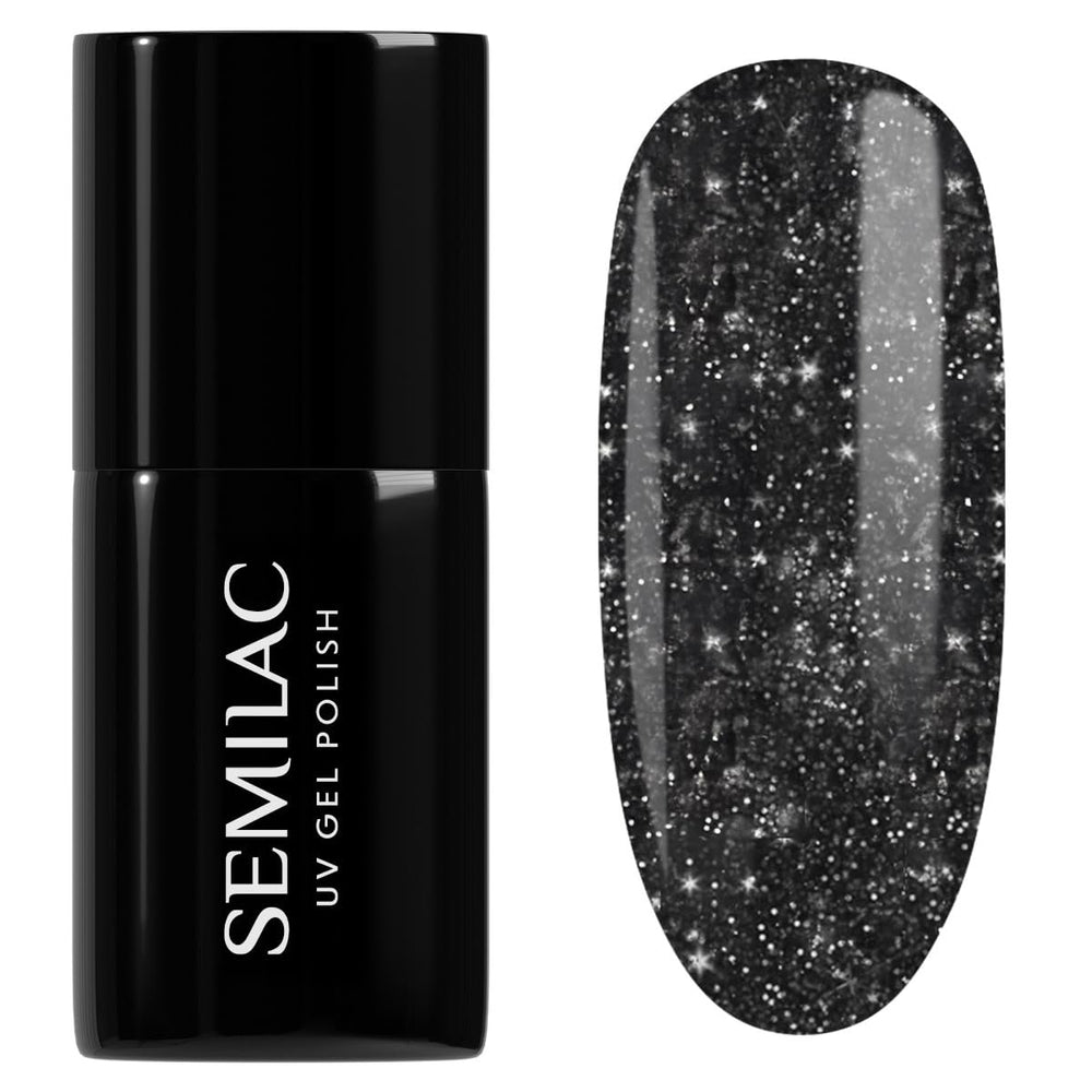 Semilac UV Nail Polish 394 Sparkling Midnight Date 7 ml - Dark night sky with glitter effect - Love Is In The Nails Collection