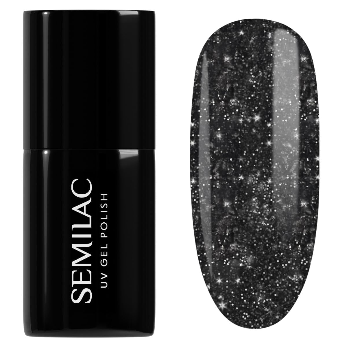 Semilac UV Nail Polish 394 Sparkling Midnight Date 7 ml - Dark night sky with glitter effect - Love Is In The Nails Collection