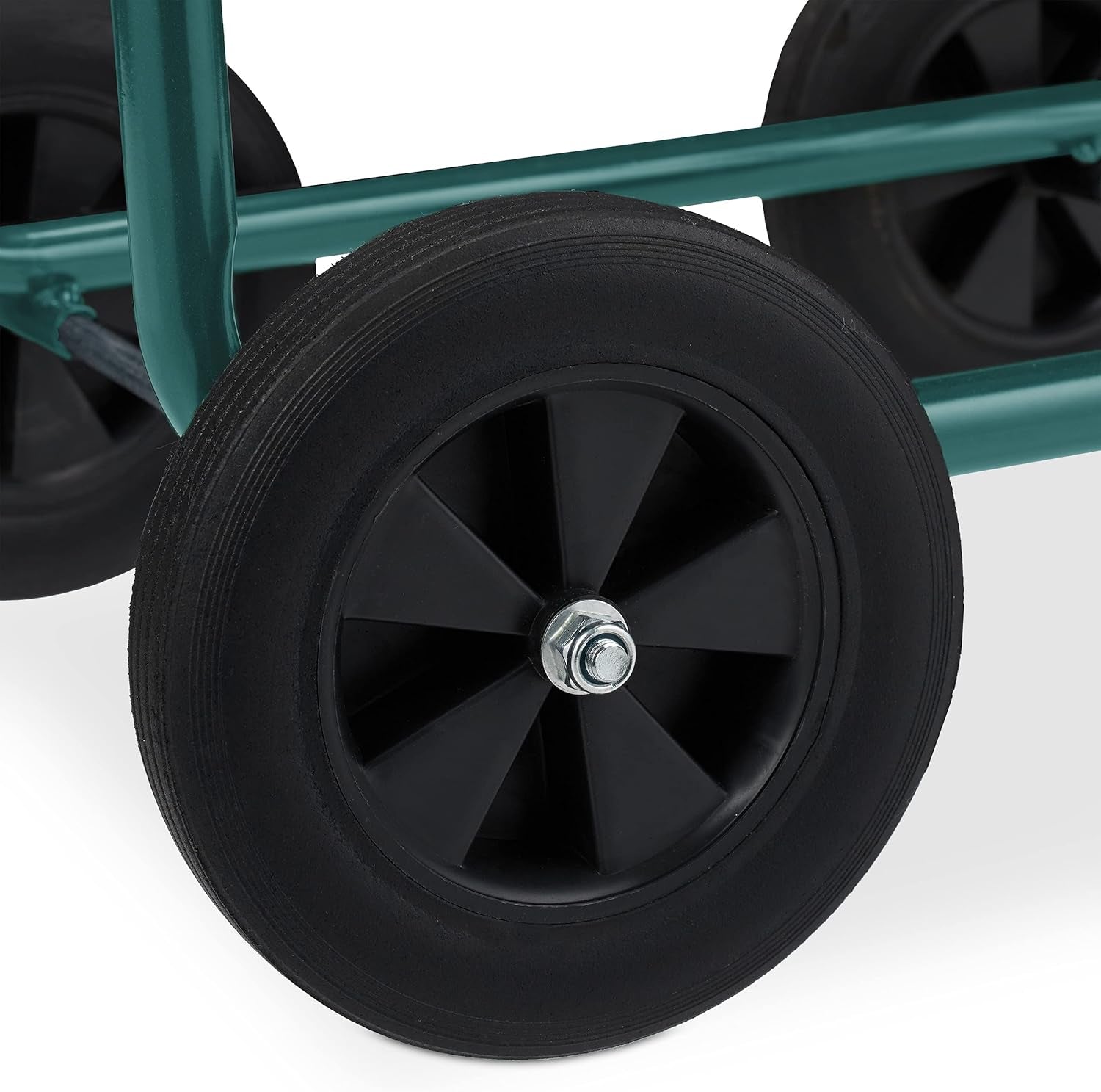 Cărucior furtun Relaxdays, până la 60 m, 4 anvelope din cauciuc solid, cuplaj clic, rolă metalică pentru furtun, distribuitor furtun, verde