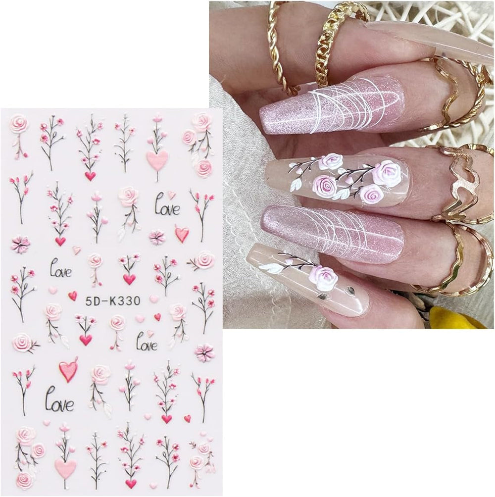 JMEOWIO 3D Nagelsticker Blumen Nail Art Sticker Selbstklebend Nagelaufkleber 5D Stereoskopisch Frühling Sommer Dekoration Nageldesign Zubehör 4 Blatt