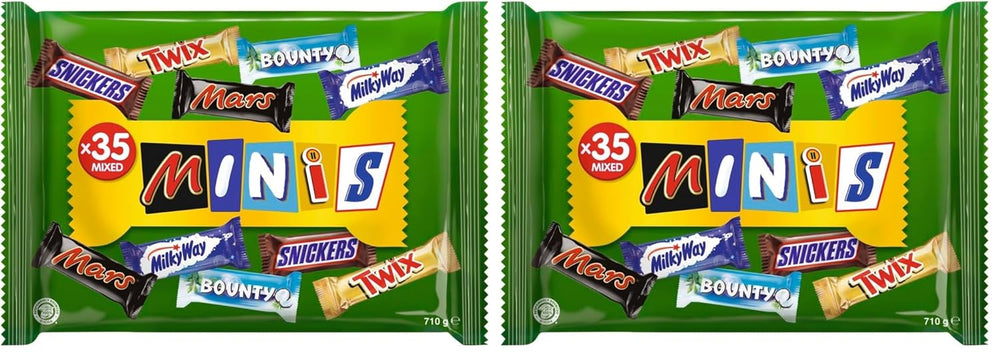 Mini Mixed Chocolate Bulk Pack, Chocolate, 35 Mini Chocolate Snacks (Mars, Snickers, Bounty, Twix, Milky Way) as Sweets, Chocolate Gift, Candy Box (710g)