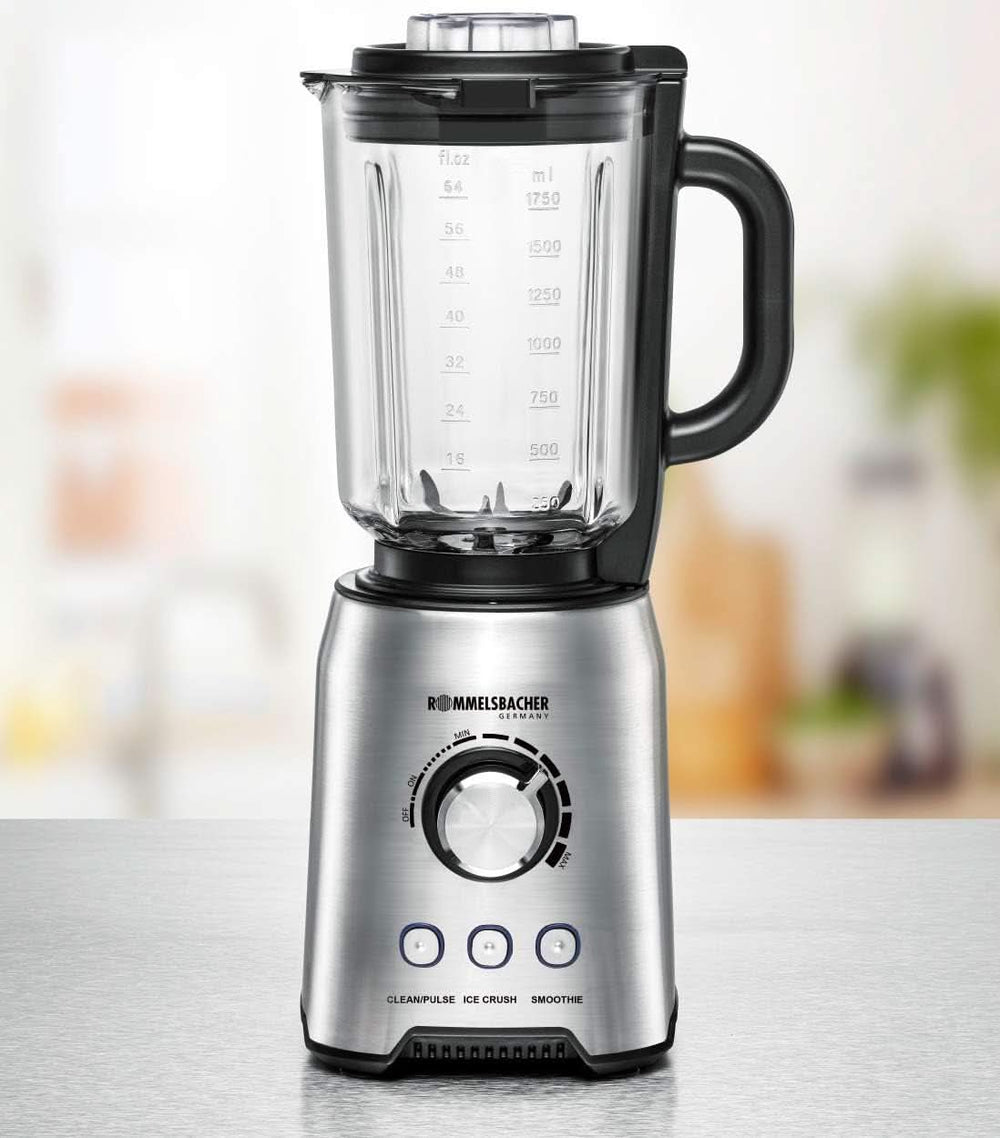 ROMMELSBACHER Standmixer MX 1250-22,000 U/Min, Stufenlose Drehzahlregulierung, Funktionsstasten (Smoothie, Clean/Pulse, Ice Crush), Glaskrug, Edelstahlgehäuse, Spezialmesser, 1200 Watt Kitchen Naty Shop