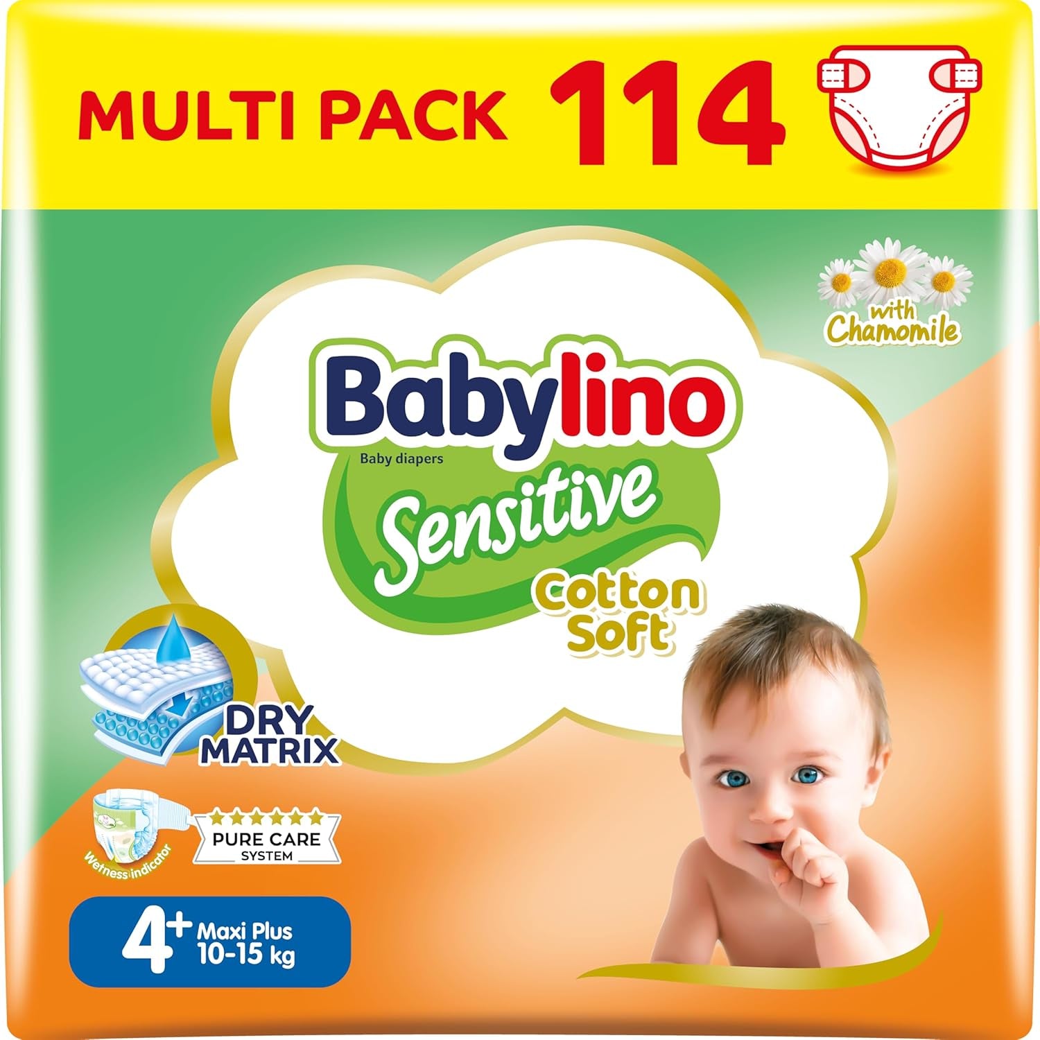 Diapers for sensitive babies, size 7, extra large plus (+15 kg), 14 pieces