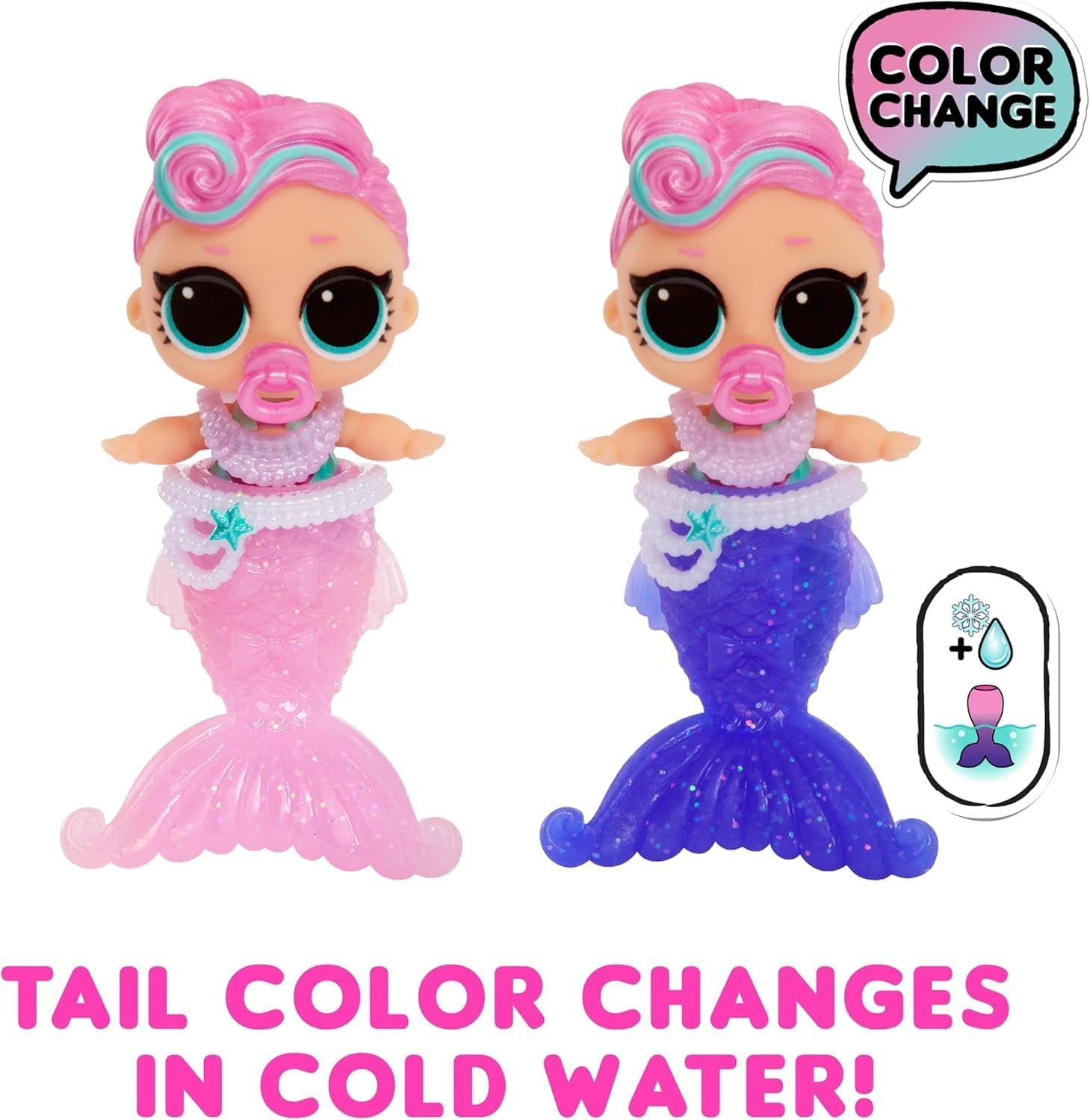 L.O.L. Surpriză! Mermaids Baby Sisters - Cu cozi care își schimbă culoarea, Selecție surpriză, Conține 1 păpușă cu accesorii drăguțe, Colecționează toate cele 8 păpuși, Pentru copii cu vârsta peste 4 ani (pachet de 2) Papusi Naty Shop