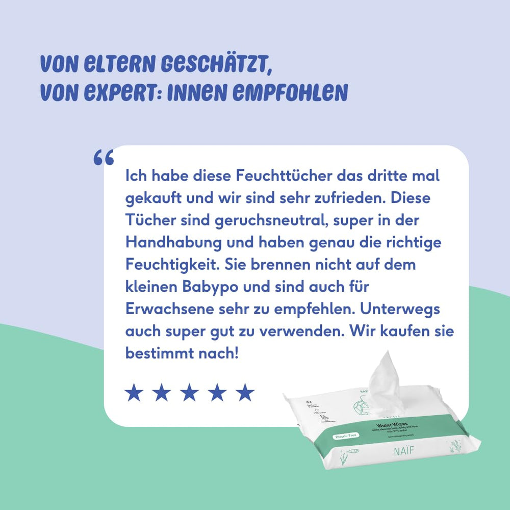 Naïf - Plastic-free wet wipes - 162 pieces (3 packs of 54 wipes each) - Care for baby's bottom, body and face - 99% water - 0% fragrance and alcohol