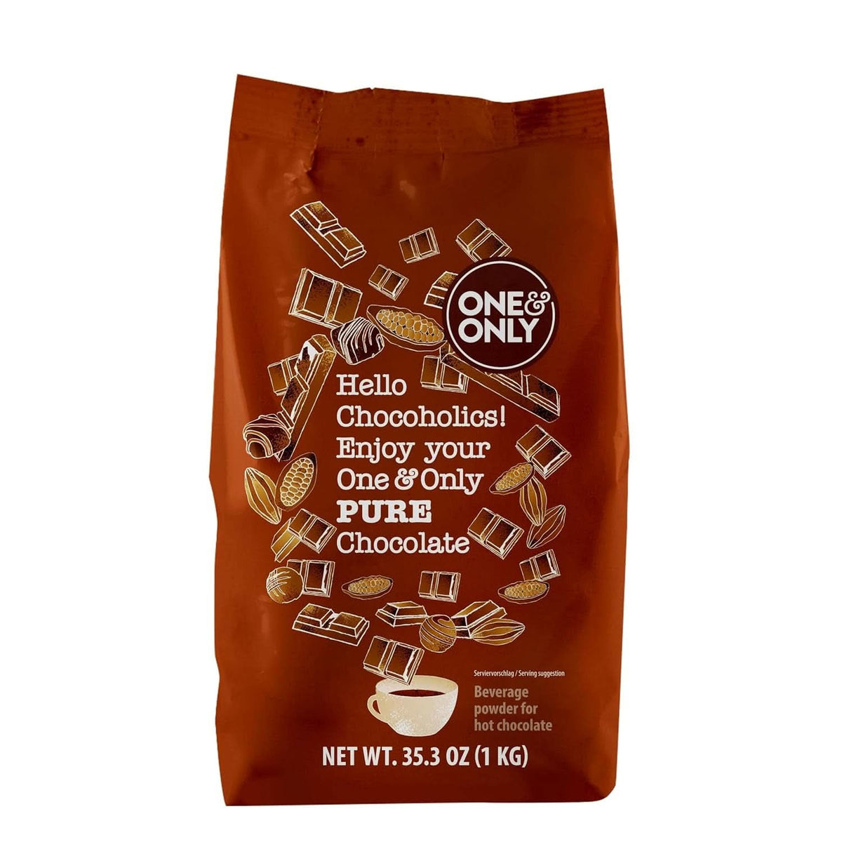 One&Only Chocolate Powder Pure 1 Kg - High quality chocolate powder for a premium drinking chocolate with 32% cocoa Cacao and Hot Chocolate Naty Shop