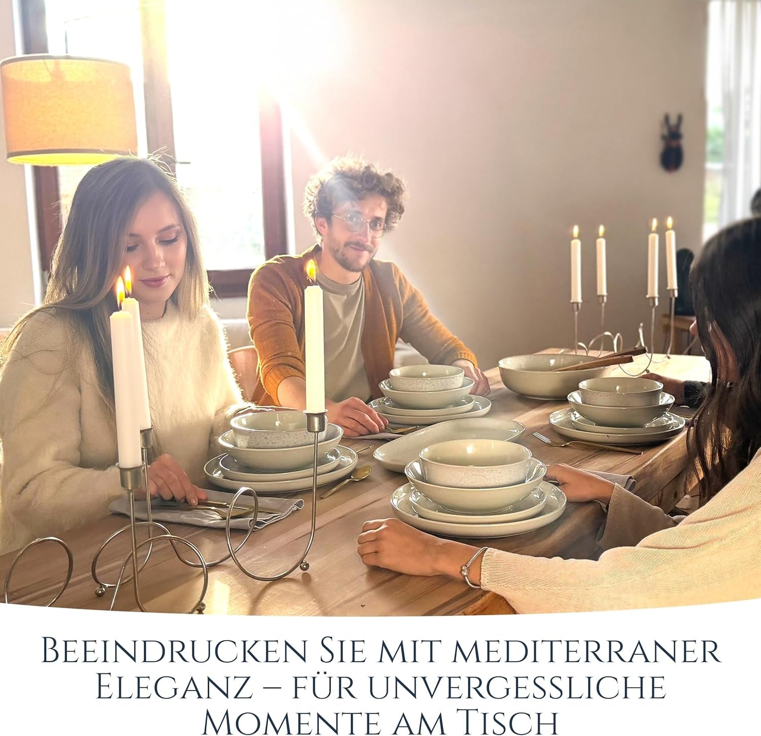 Set de veselă din gresie ceramică, format din 48 de piese, pentru 12 persoane, design Ibiza, CÂȘTIGĂTOR AL TESTULUI. Un set de veselă mediteranean superb, din gresie ceramică, inclusiv boluri și farfurii. Set de veselă Pure Living, bej.