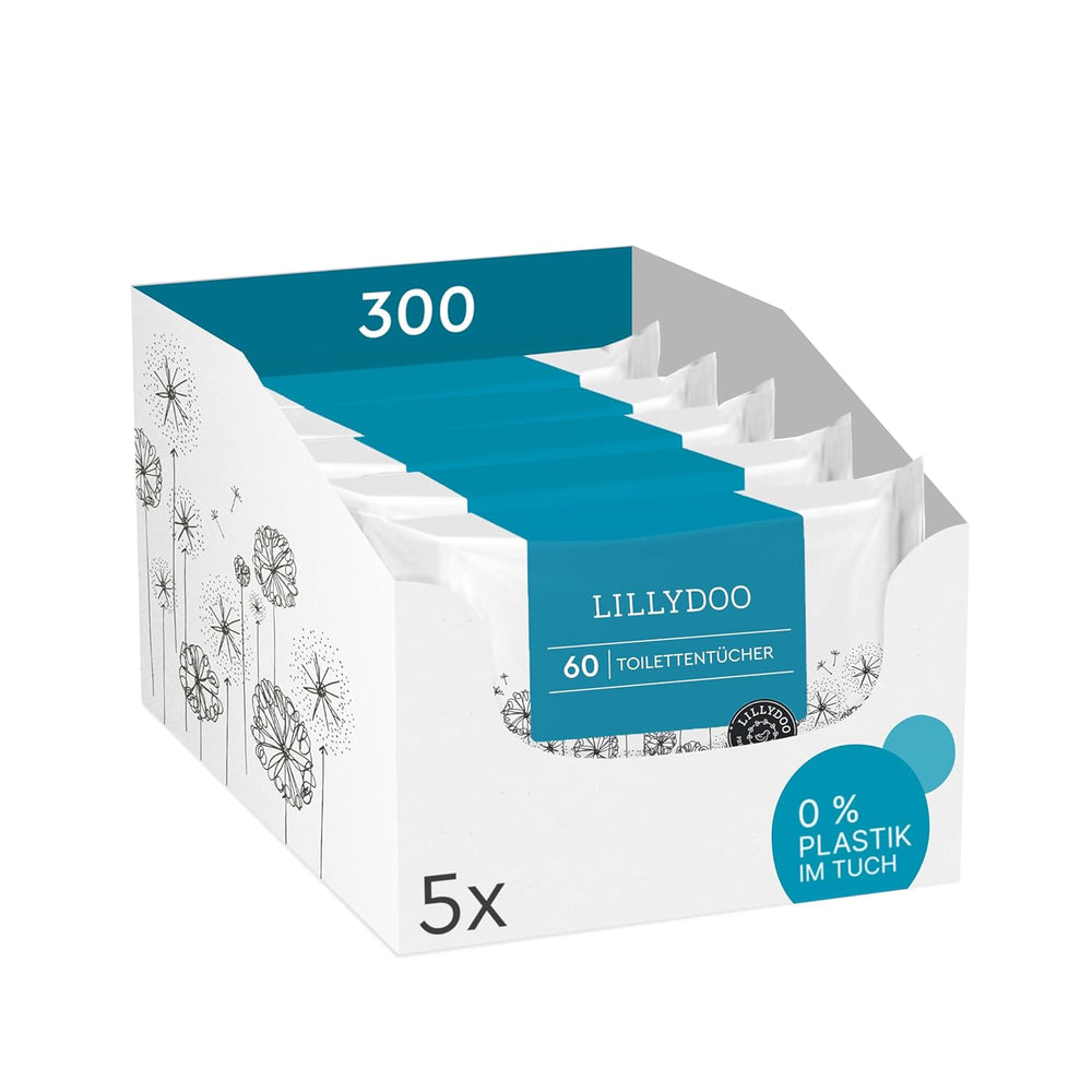 LILLYDOO Toilet Wet Wipes 720 Pcs (12 x 60) 100% Plastic Free Flushable Wipes Fragrance Free