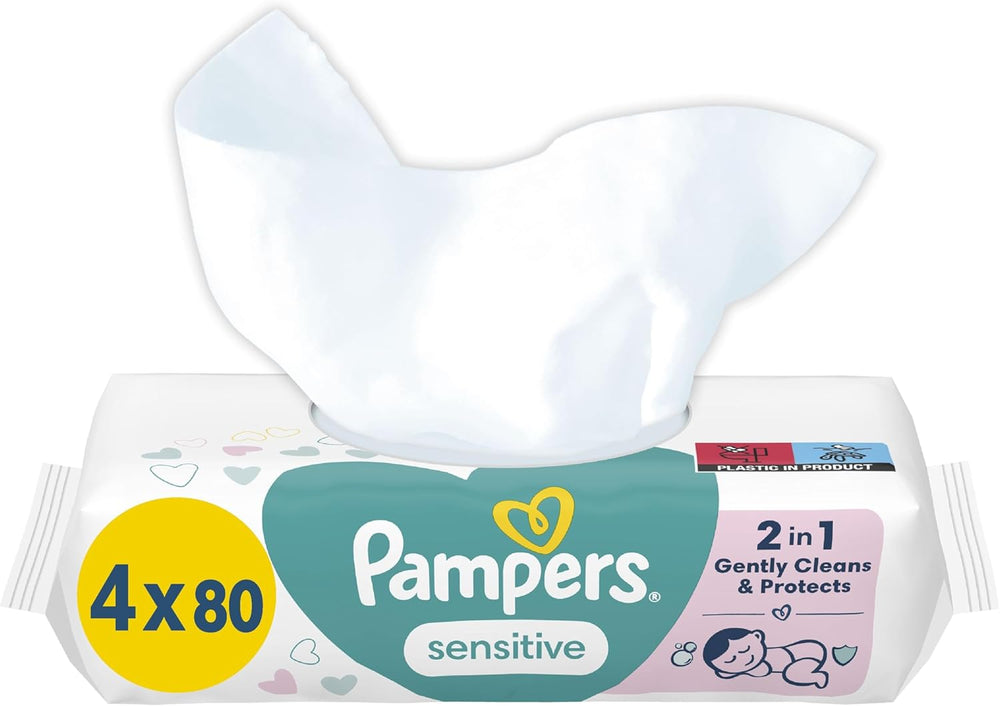 Pampers Sensitive Baby Wipes, 15 Pack of 80 Wipes, 1200 Baby Wipes, 2-in-1 Gentle Cleansing and Skin Protection