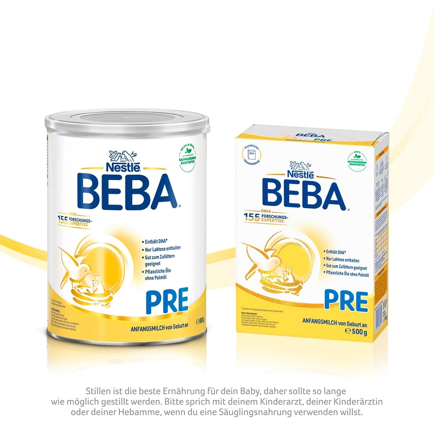 BEBA PRE Initial Milk from Birth, Baby Food with DHA, Lactose Only, No Palm Oil, Pack 3 (3 x 800g) Naty Shop
