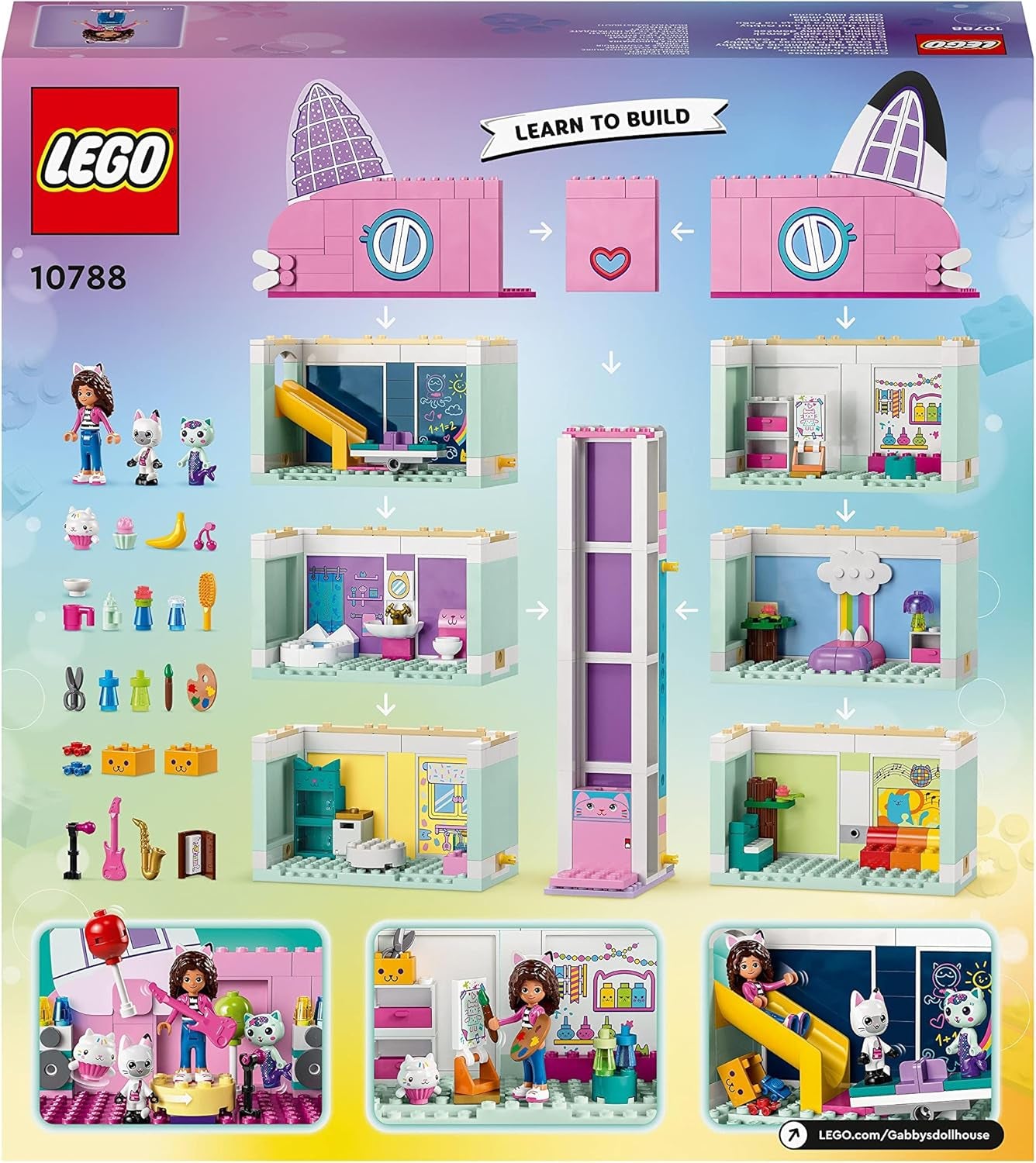 Lego 10788 Gabby's Dollhouse Toy Set, 8 Rooms and 4 Floors Gabby's Dollhouse Toy with Pandi, Meerkat, Kuchi Figures and Accessories, Gift for 4-Year-Old Girls, Boys and Children Building Sets Besuche den LEGO-Store