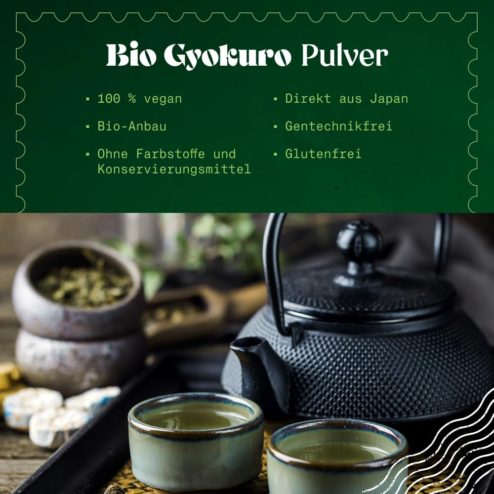 Naturalebio Ceai verde japonez Gyokuro. 50G Ceai organic. Natural și pur. Produs de calitate original din Japonia. Plăcere organică de înaltă calitate, cultivat tradițional pentru un gust optim.