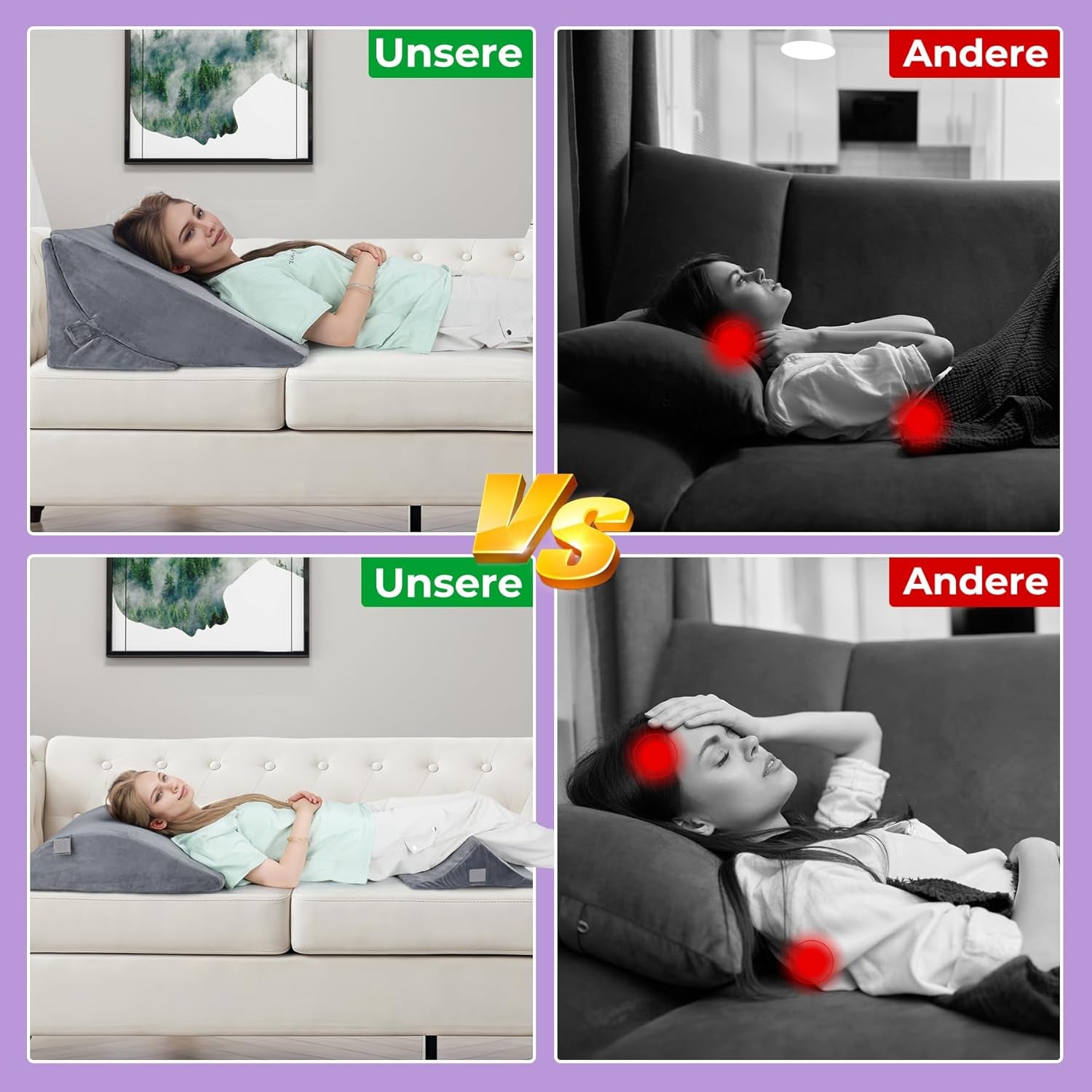 Pernă cu pană reglabilă cu spumă de înaltă densitate, pernă ergonomică pentru spate pentru pat și canapea, pernă de citit antireflux pentru dormit, joacă, vizionarea la televizor (Greu)