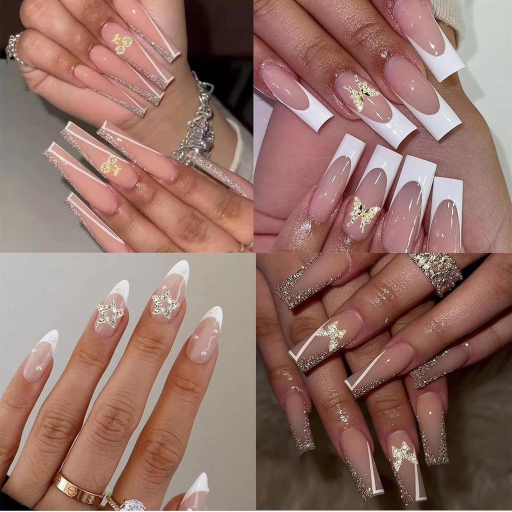 24 Stück Nagel-Charms, Y2K-Legierung, Nail Art, Strass-Charms, 3D-Herz, Schleife, Schmetterling, Charm Mit Strasssteinen, Kirsch-Nagel-Edelsteinen, Glänzender Schmuck