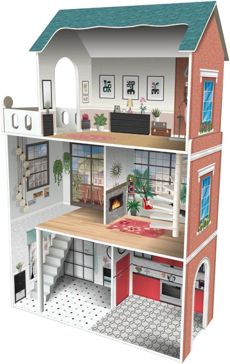 Soho-Madera Design 3-Story Dollhouse with 8 Pieces of Furniture, Size 120 X 33 X 75cm (913D00181) Naty Shop Dollhouses Default Title