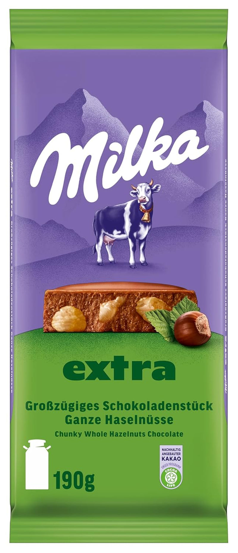 Whole hazelnuts with chocolate Milka Extra - Alpine milk chocolate with crunchy whole hazelnuts - 12 x 190g