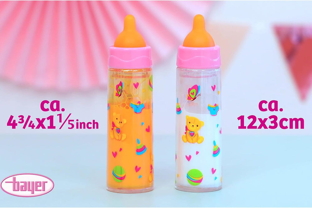 Bayer Design 79201AE Sticlă Magică, Sticlă de Lapte, Sticlă de Băut, Accesoriu pentru Păpuși, Alb și Portocaliu