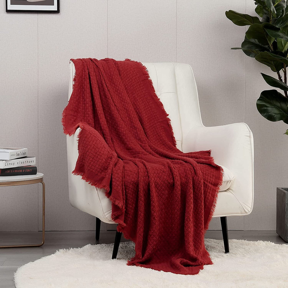 CREVENT Rust Knitted Blanket for Couch Couch Chair Bed Home Decor Soft Warm Cozy Lightweight Spring Summer Autumn (127.8 X 152.4 cm Caramel / Brown / Burnt Orange) CREVENT Beds and Blankets Red