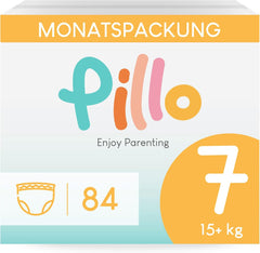 Pillo Diapers, Size 7, 84 Pieces, 4 Packs of 21 Diapers Each, Size 7 - XXL (15+ kg) - Baby Diapers