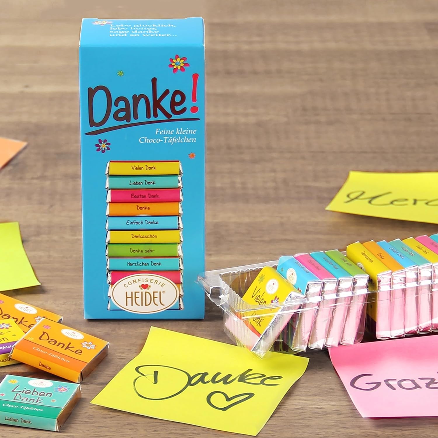 Heidel Thank You milk chocolate bars 3x80g, 16 mini-bars of 5g per package, Various expressions of gratitude, Exquisite gift idea