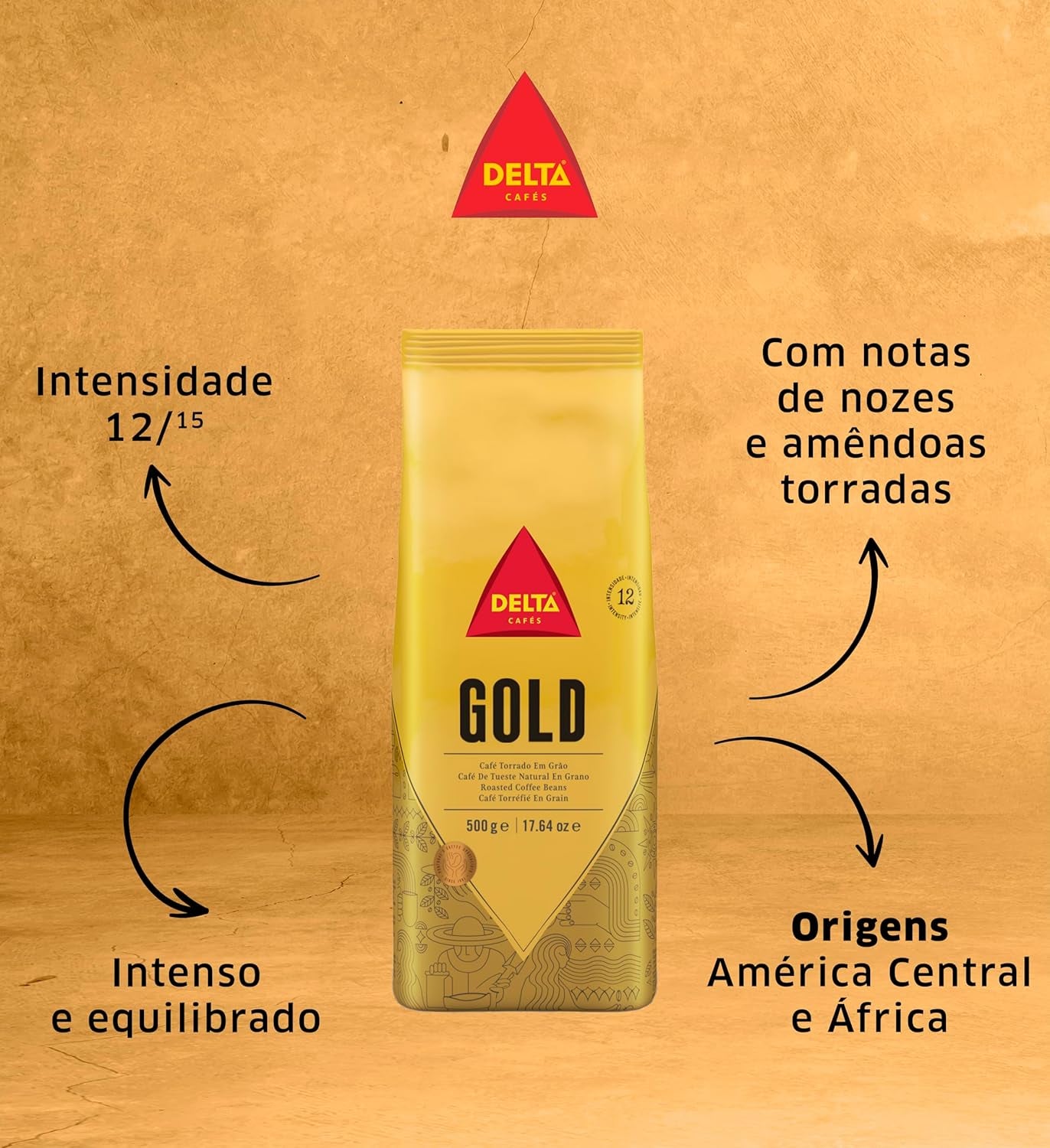 Lot boabe de cafea Delta, ambalaj Gold, 500 g