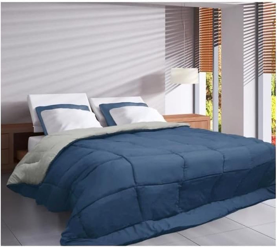 Poyet Motte Washable quilt with fixed cover - 140X200 Cm - Petrol blue/mastic beige Quilts and quilts Naty Shop