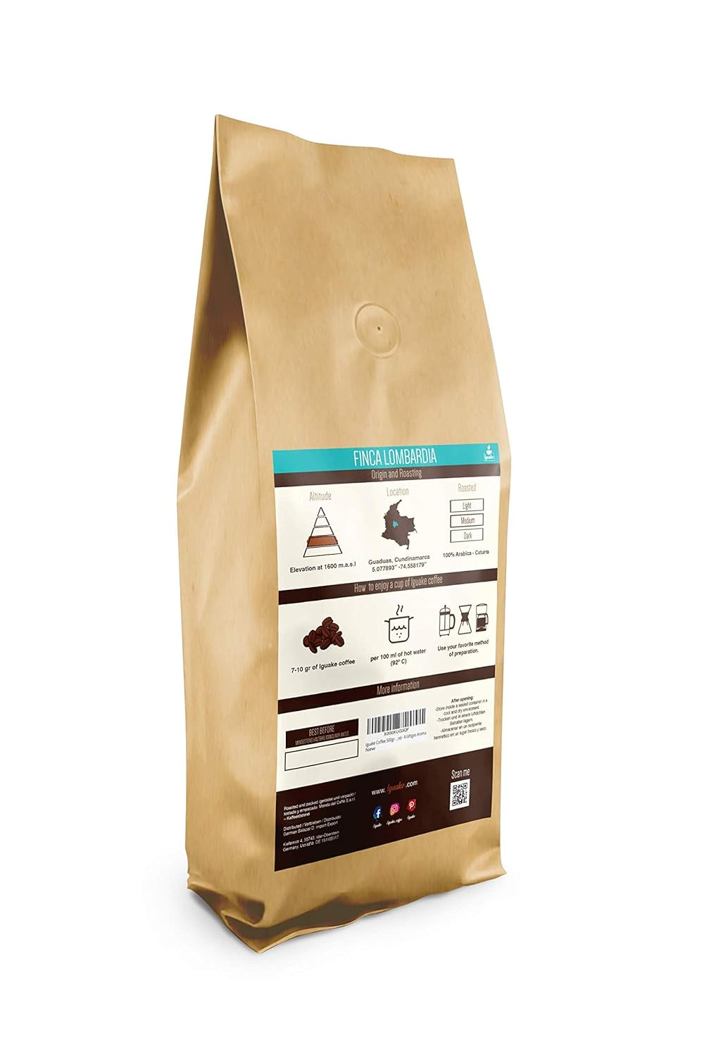 Iguake Coffee 1000gr | Premium Kaffee ganze Bohnen 100% Arabica aus Kolumbien | Familienbetrieb - Single Origin Kaffeebohnen - Nachhaltige eigene Plantage im Hochland - Kräftiges Aroma