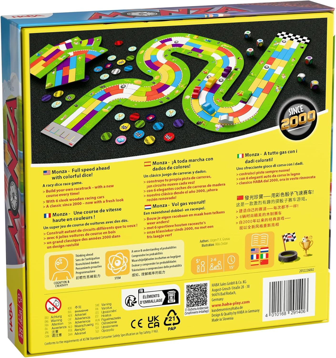 HABA Monza - Fast Board Game and Car Racing Game for Kids 5+ - With 6 Colorful Wooden Cars and Colorful Dice - 2012226001