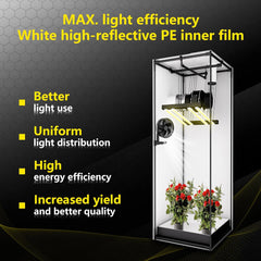 Grow Tent 60x60x180cm, Oxford 600D Material with Polyester Reflective Film, 22mm Steel Tubes, Vents and Viewing Windows, Grow Tents for Hydroponics, Greenhouses and Indoor Gardens