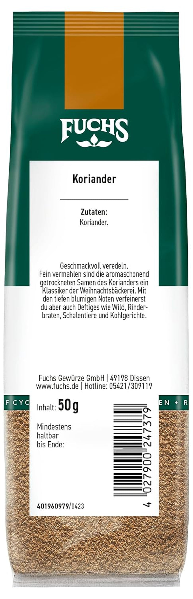 Fuchs Gewürze - Koriander gemahlen im recyclebaren Nachfüllbeutel - 50 g