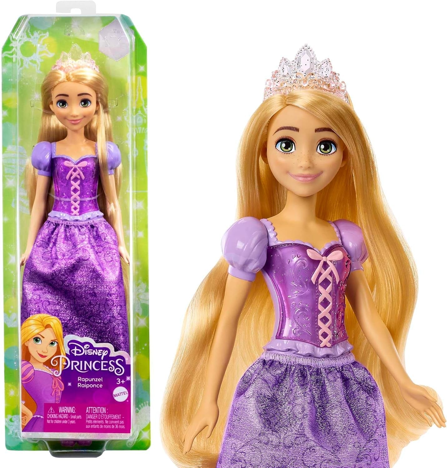 Mattel Disney Princess Rapunzel doll, Long hair to style, Mobile, Detachable shoes and tiara, Disney gifts, Toys from 3 years old, HLW03 Naty Shop Rapunzel Dolls