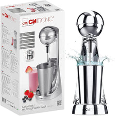 Clatronic® Barmixer U. Milchaufschäumer | Smoothie Maker | 650Ml Edelstahlbehälter | Praktischer Becherhalter | Mixer | 2 Geschwindigkeitsstufen | Kraftvoller 65 Watt Motor | Chromdesgin | BM 3472 Kitchen Naty Shop