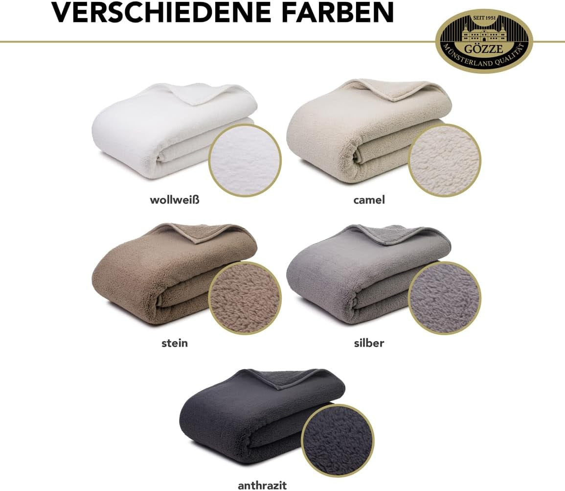 Gözze - Cloud soft cuddly blanket, sheepskin imitation, 100% polyester (microfibre), 150 X 200 Cm - Camel Duvets and quilts Naty Shop