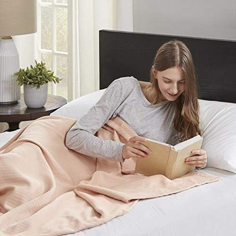 Madison Park Luxury Liquid Cotton High Quality Soft Comfortable 100% Ringspun Cotton Blanket For Bed Couch Or Couch Blush Full/Queen Quilts & Quilts Naty Shop
