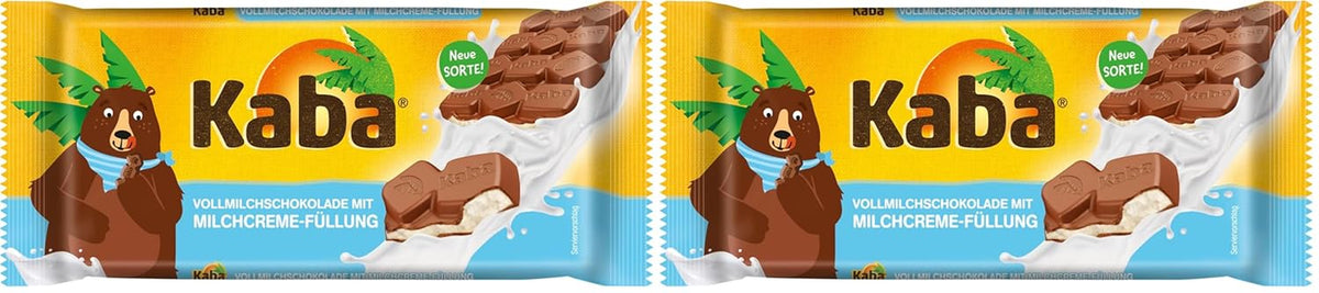 Kaba Whole Milk and Milk Cream Chocolate Filled Chocolate Bar 90g Bar Melting Chocolate with Light Milk Cream and Kaba Original Flavor (Pack of 2)