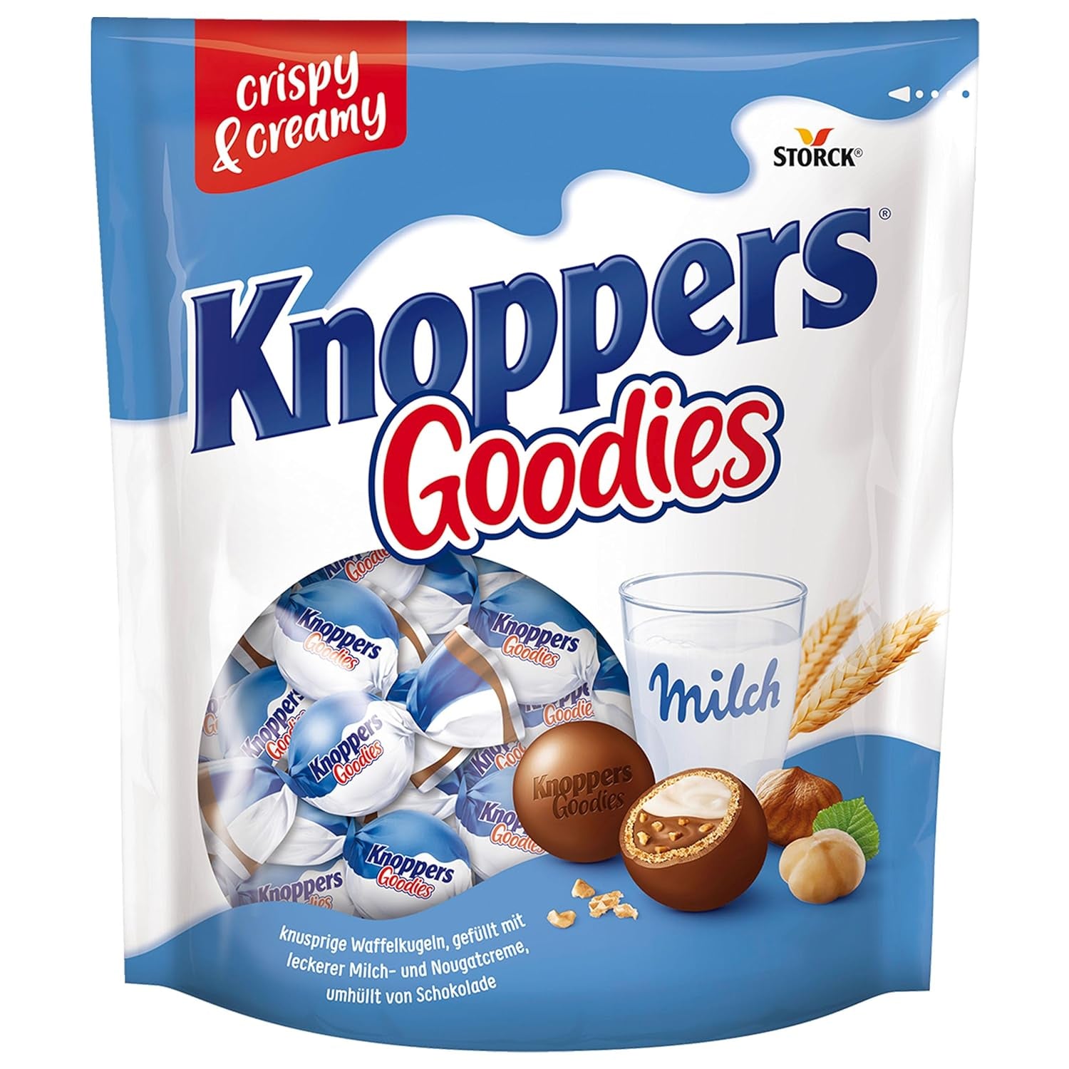 Knoppers Goodies Crunchy Minis – 1 x 180g – crunchy wafer balls filled with pieces of hazelnut, milk and nougat cream, covered in chocolate