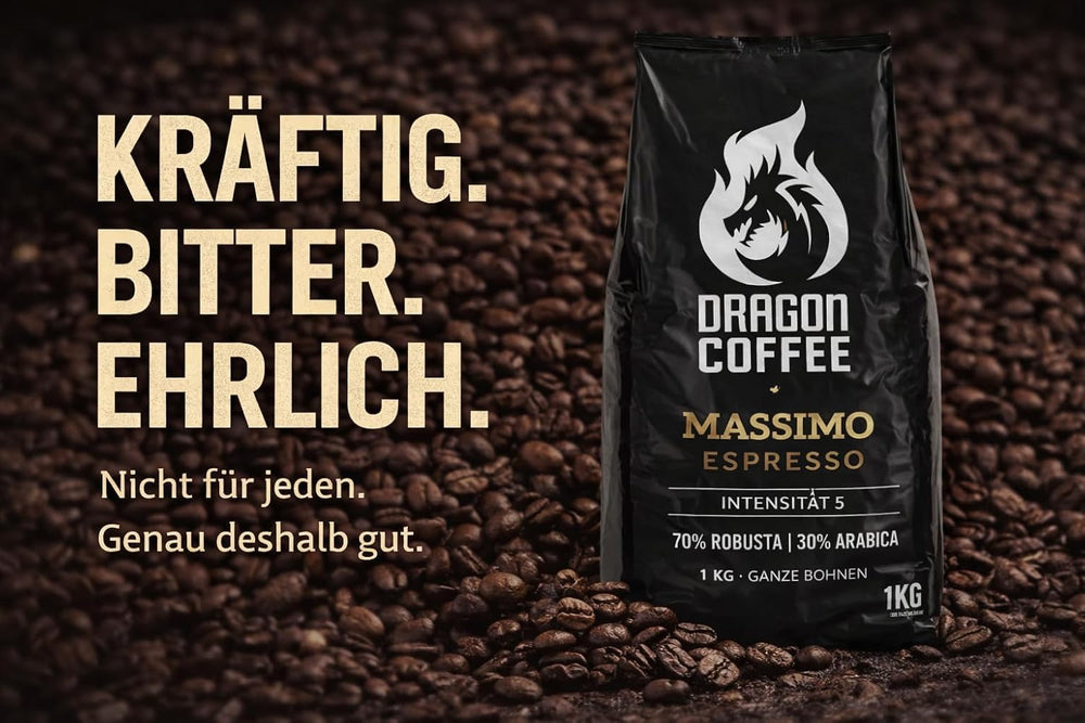 Dragon Coffee Massimo Espresso – Mittlere italienische Röstung | 70% Robusta / 30% Arabica | Kaffee Ganze Bohnen | Intensive Crema | (5x1kg)