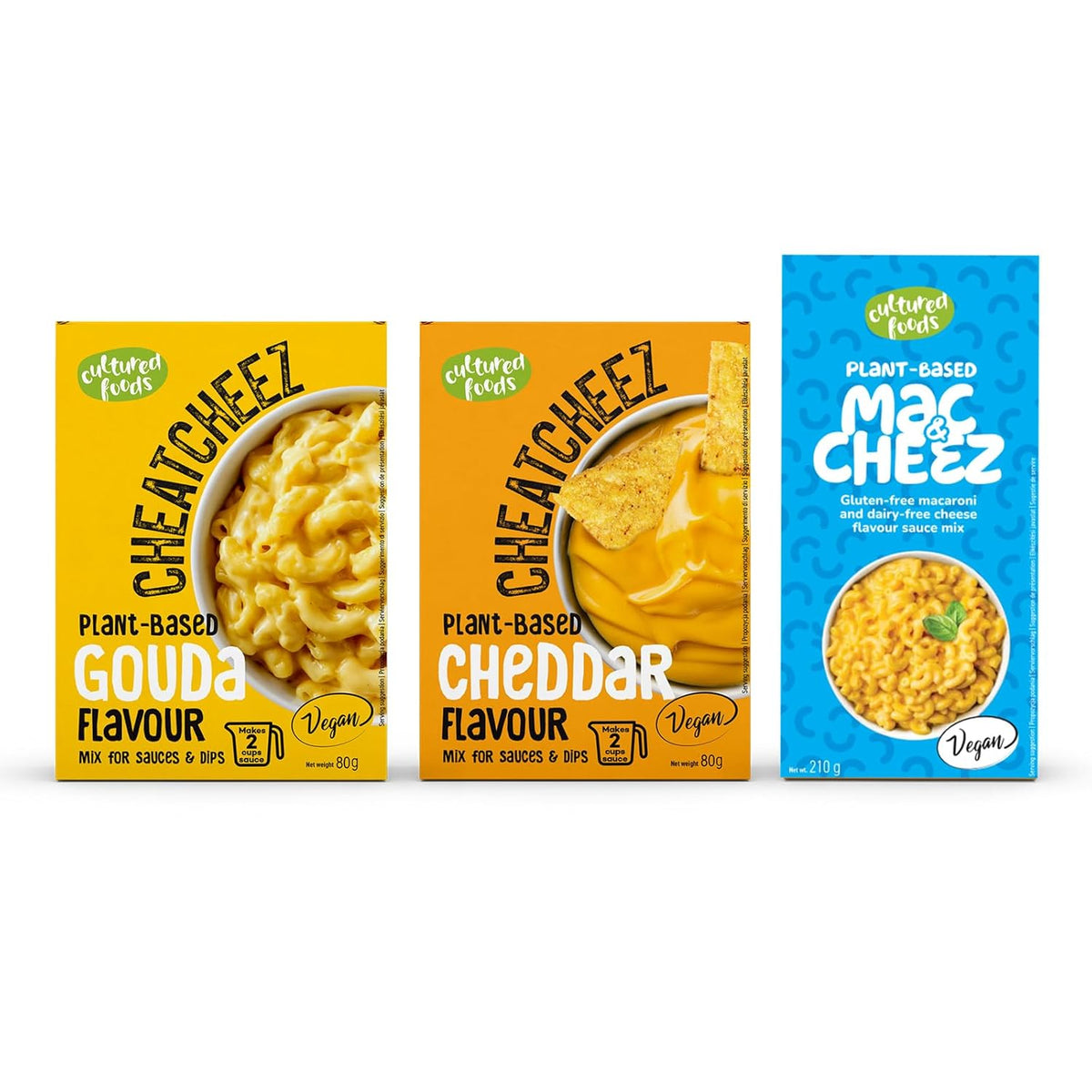 Cultured Foods Vegan 3-er Set Vegan Mac And Cheese, Gouda Sauce, Cheddar Sauce, Laktosefrei Glutenfrei MAC & CHEEZ CHEATCHEEZ