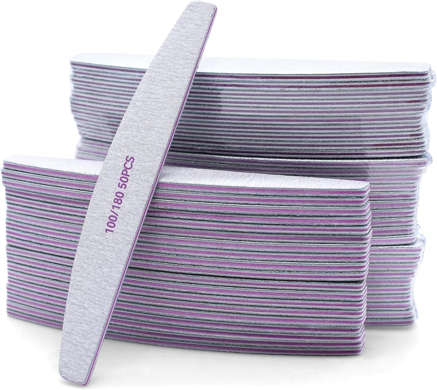 50 Stück Nagelfeile 100/180, Halbmond Nagelfeilen Für Gelnägel, Doppelseitige Nagelfeilen Set, Nail File, Grit Einweg Nail Feilen Für Nagelstudios DIY Nail Art Zuhause, Weiß