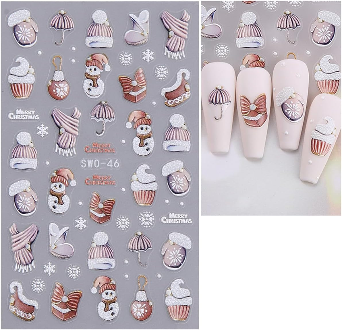 JMEOWIO Nagelsticker Weihnachten 6 Blatt Nail Art Sticker Selbstklebend Nagelaufkleber Schneeflocke Winter Urlaub Süß Dekoration Nageldesign Zubehör