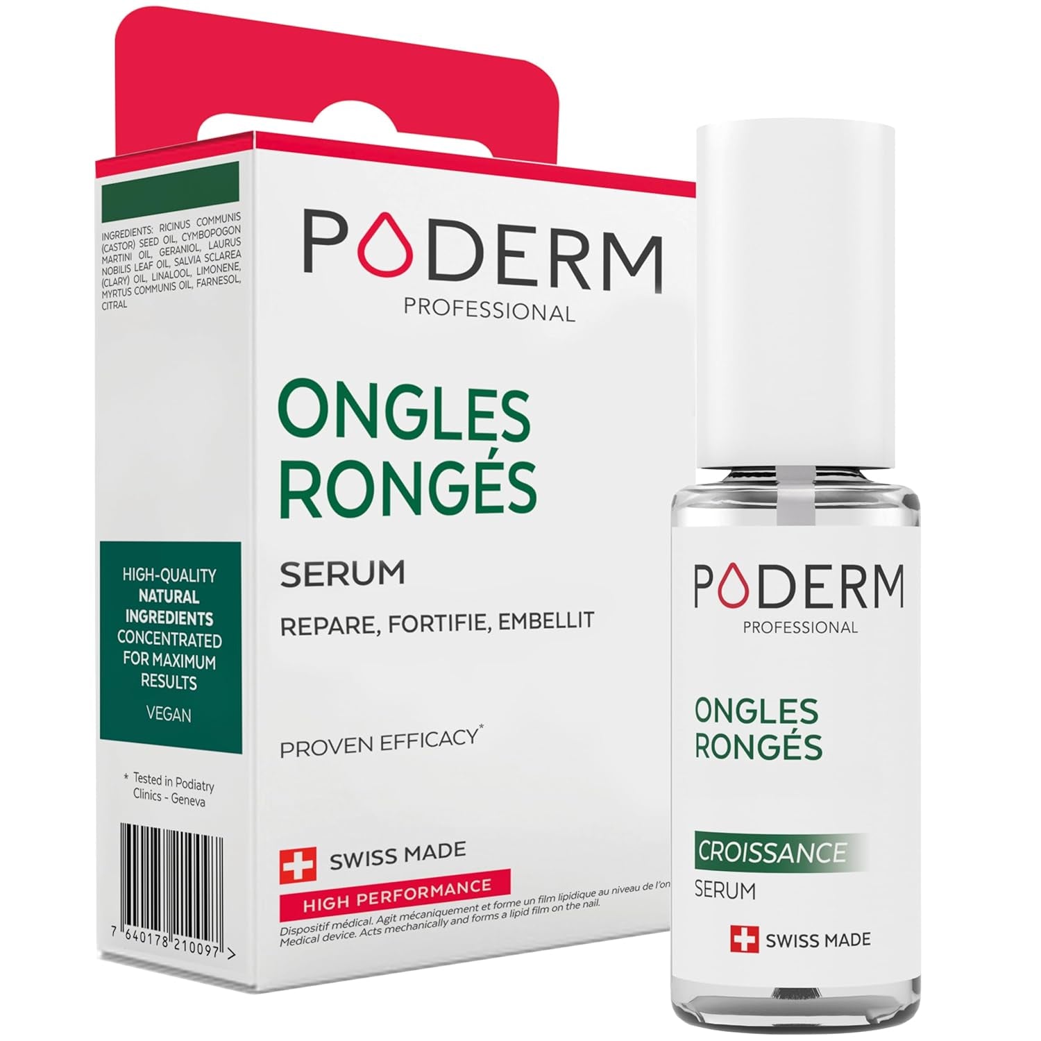 PODERM - STOP NAIL REDNESS - Alternative to Bitter Lacquer - 100% Natural Anti-Stress Care Serum - Activates Growth - Adults/Children - Made in Switzerland